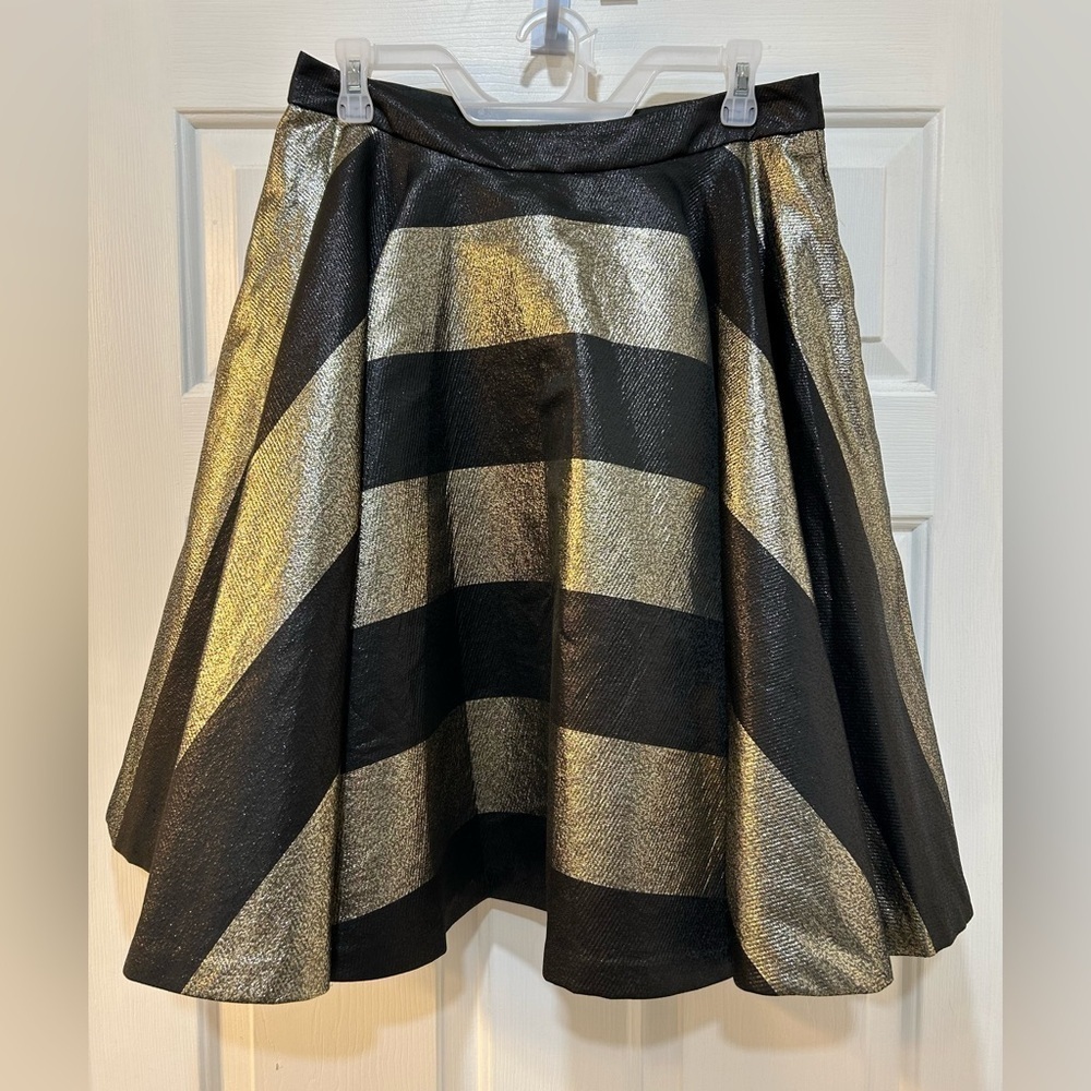 Badgley Mischka Belle Brocade Skirt Pockets Black Gold Metallic Tapestry Sz 10